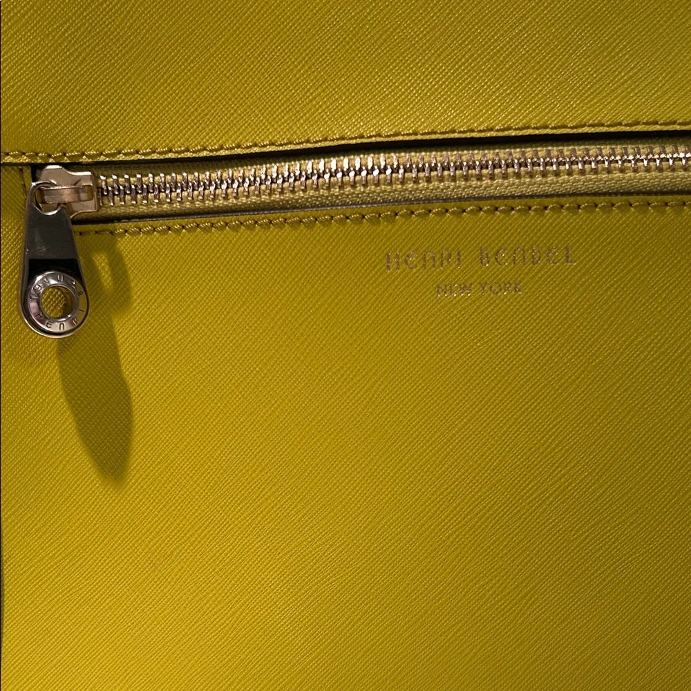 Henri Bendel West 57th Yellow Saffiano Leather Backpack with Colorful Tassels